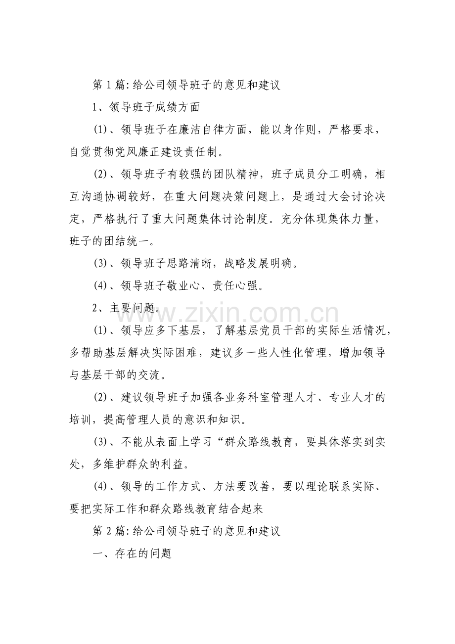 关于给公司领导班子的意见和建议【九篇】.pdf_第1页