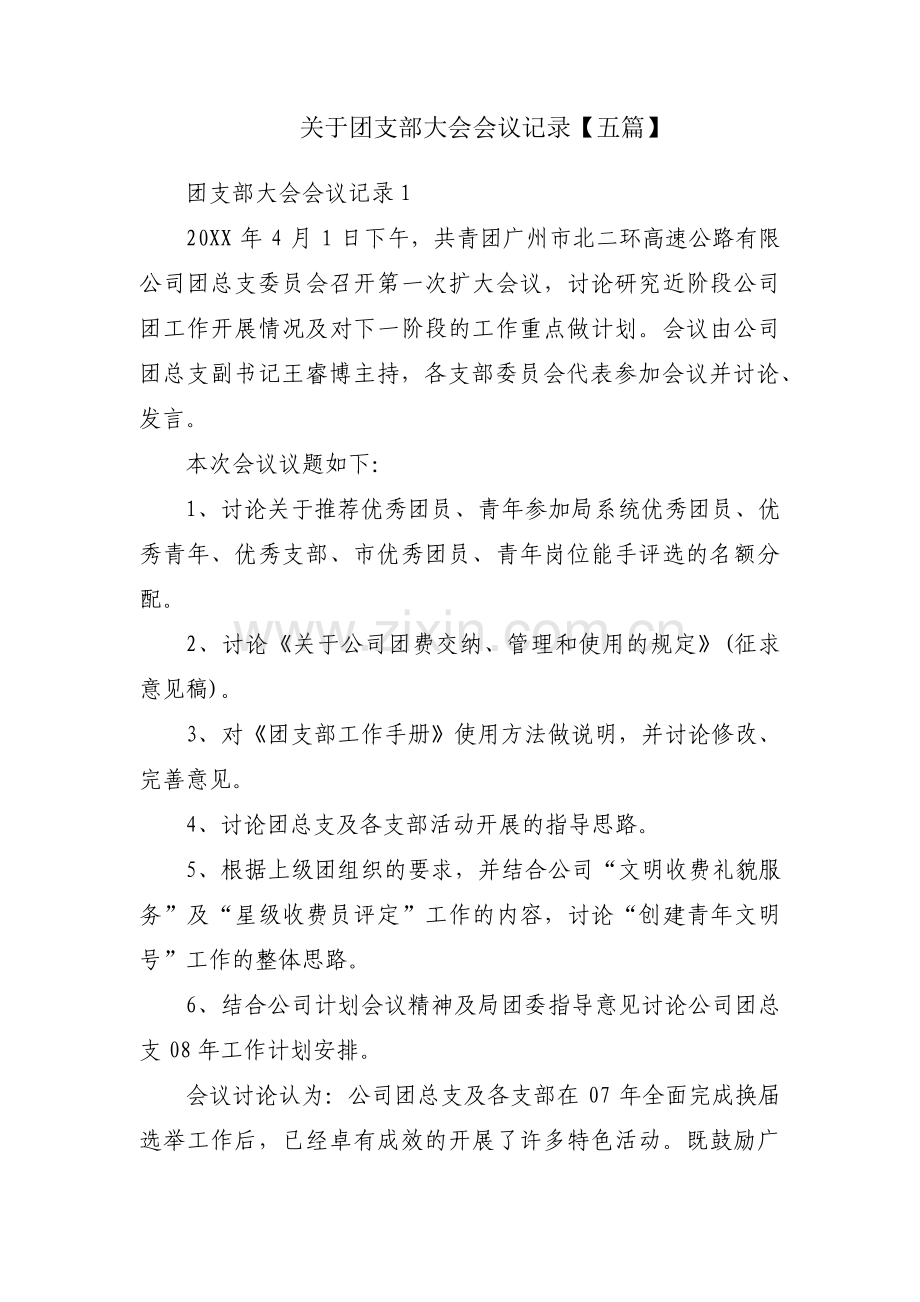 关于团支部大会会议记录【五篇】.pdf_第1页