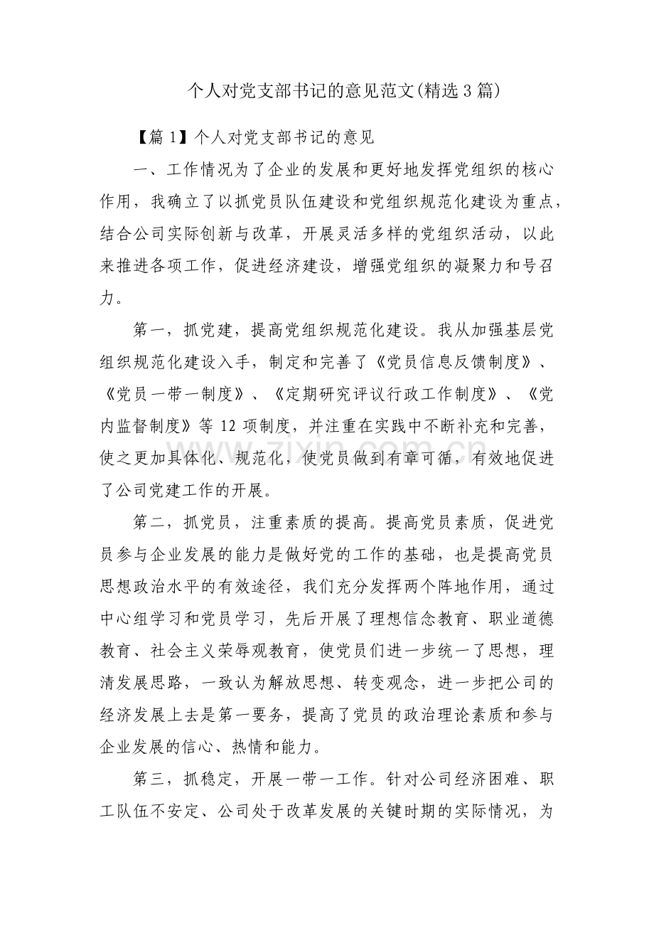 个人对党支部书记的意见范文(3篇).pdf_第1页