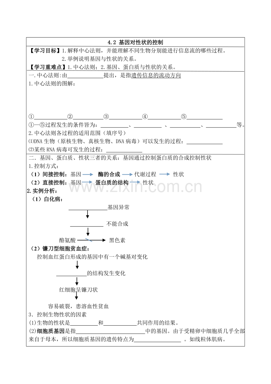 基因对性状的控制学案.doc_第1页