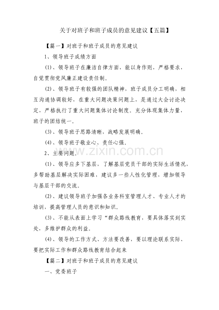 关于对班子和班子成员的意见建议【五篇】.pdf_第1页