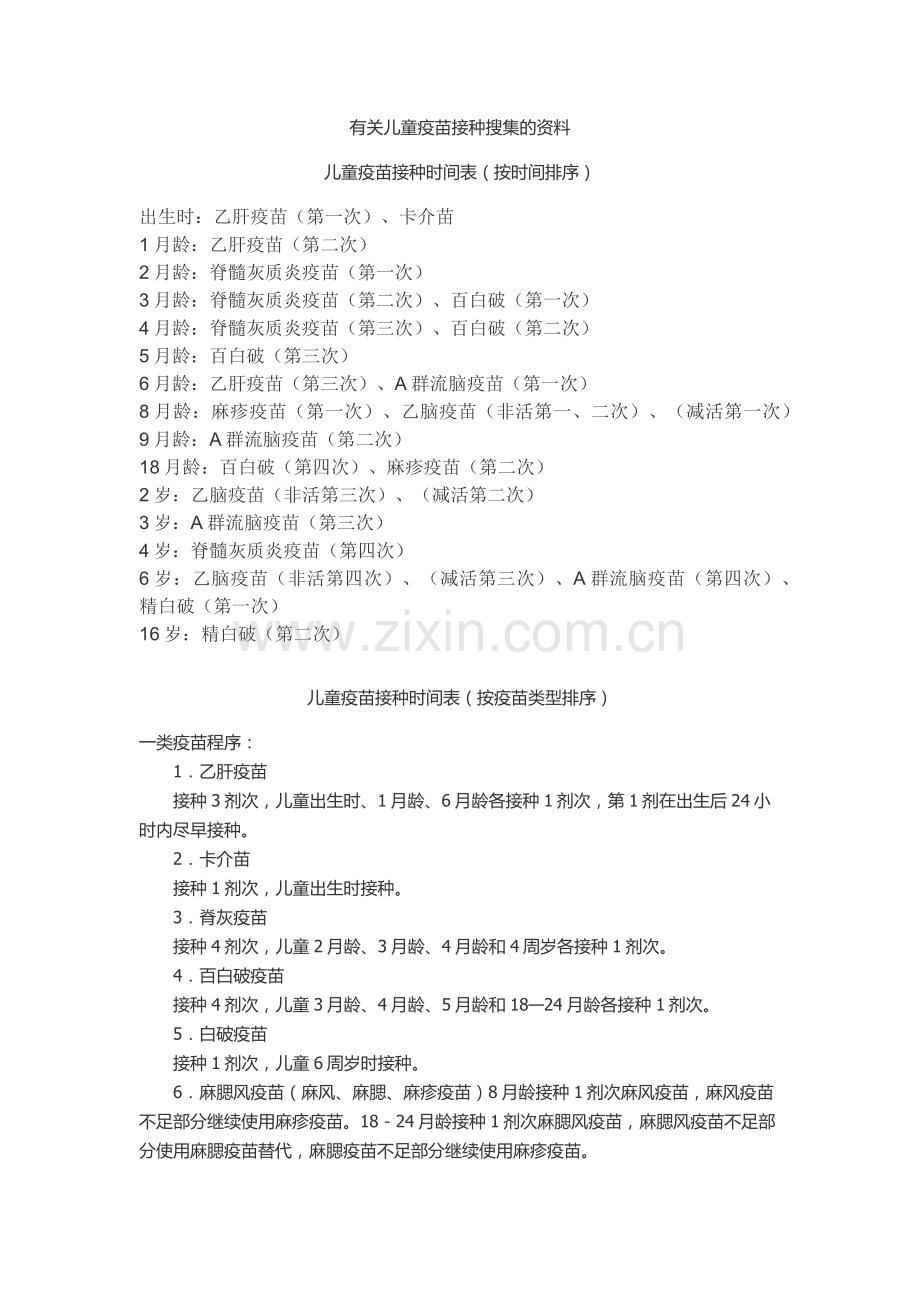 有关儿童疫苗接种搜集的资料.docx_第1页