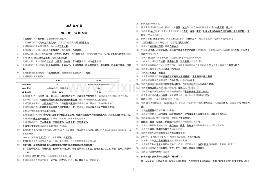 七年级地理下册复习提纲湘教版(好)排版后.docx_第1页