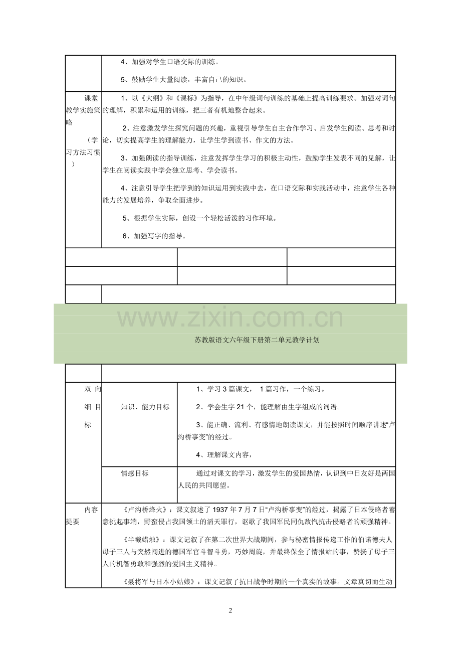 苏教版六年级下册语文教案.doc_第2页