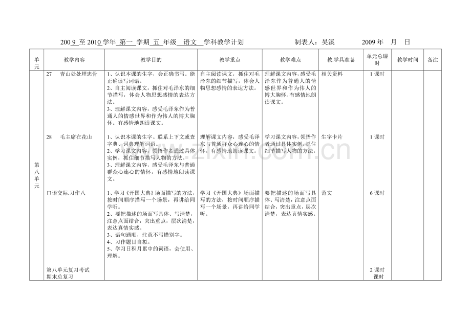 五年级上教学计划.doc_第3页