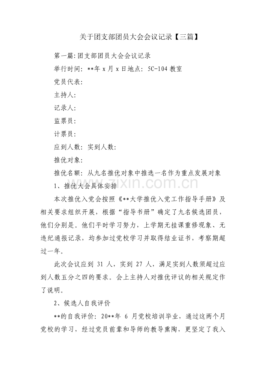 关于团支部团员大会会议记录【三篇】.pdf_第1页