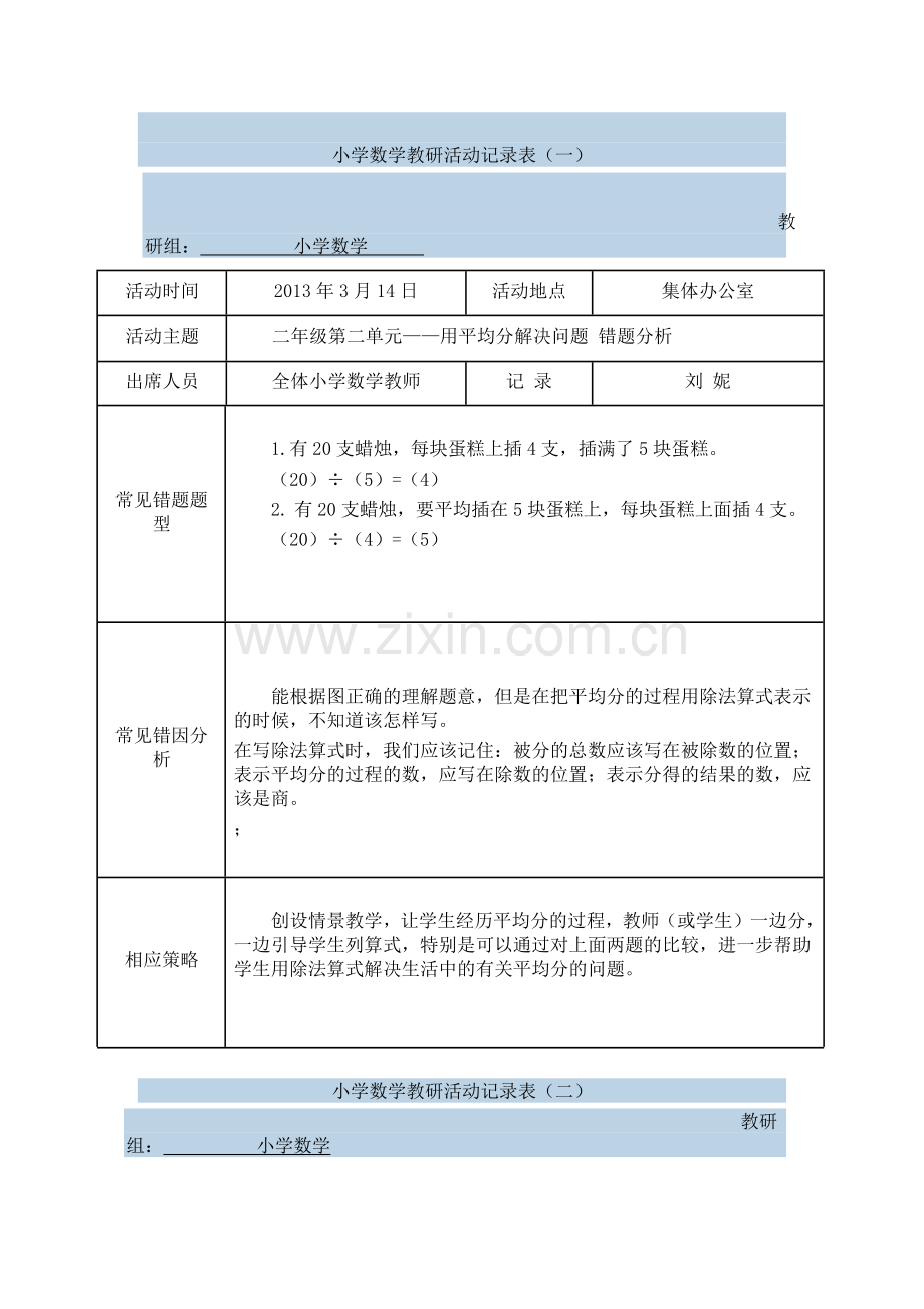 小学数学教研活动记录表.docx_第1页