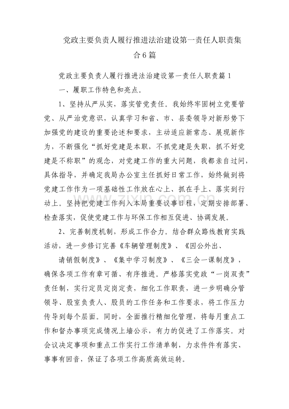 党政主要负责人履行推进法治建设第一责任人职责集合6篇.pdf_第1页