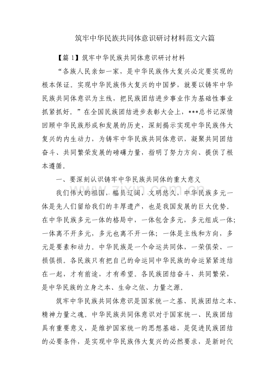 筑牢中华民族共同体意识研讨材料范文六篇.pdf_第1页