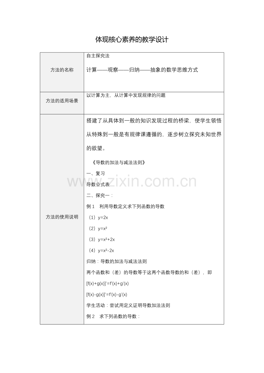 《导数的加法与减法法则》教学设计简介.docx_第1页