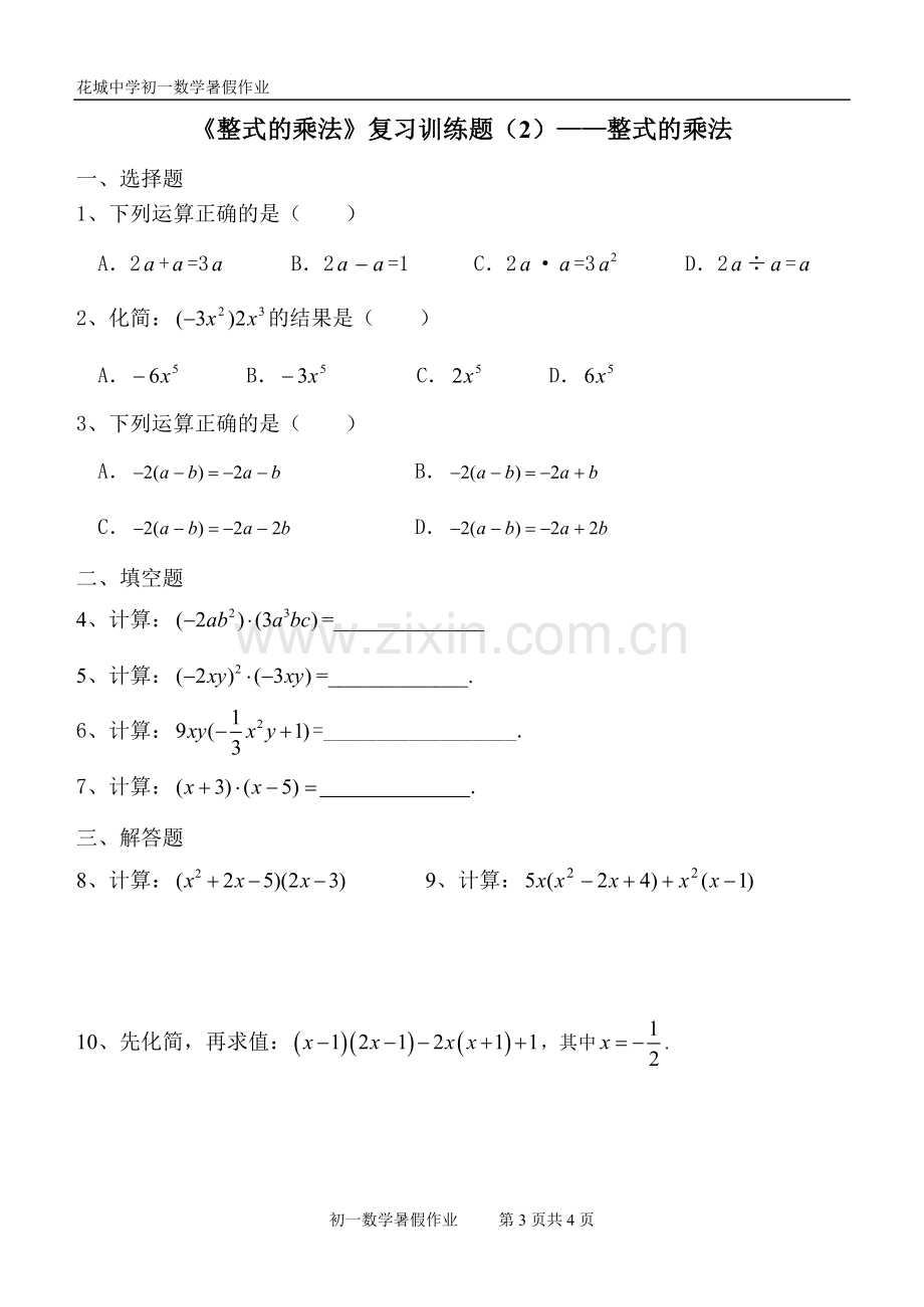 《整式的乘法》复习训练题.doc_第3页