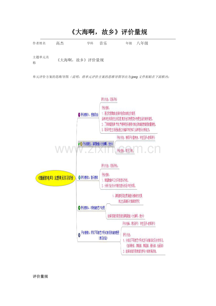 初中音乐《大海啊故乡》单元评价设计及思维导图.doc_第1页