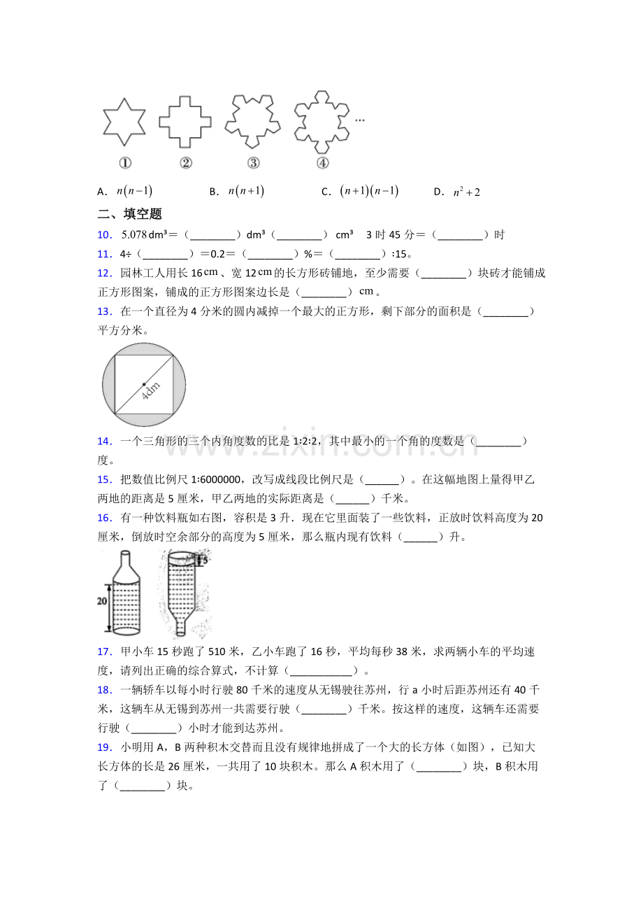 濮阳市第一高级中学小升初数学期末试卷测试卷（含答案解析）.doc_第2页