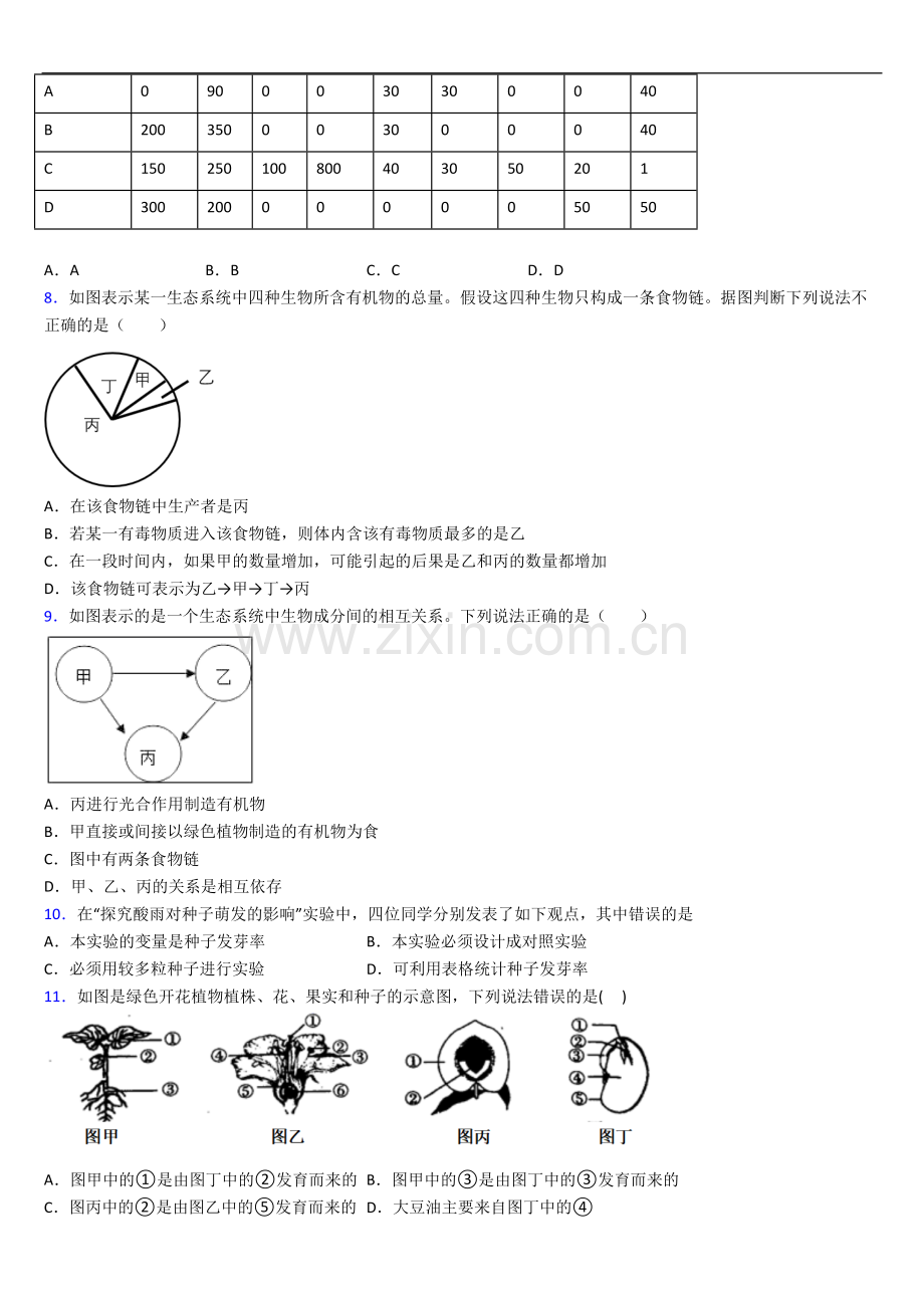 七年级上册期中生物期中试卷(含答案).doc_第2页