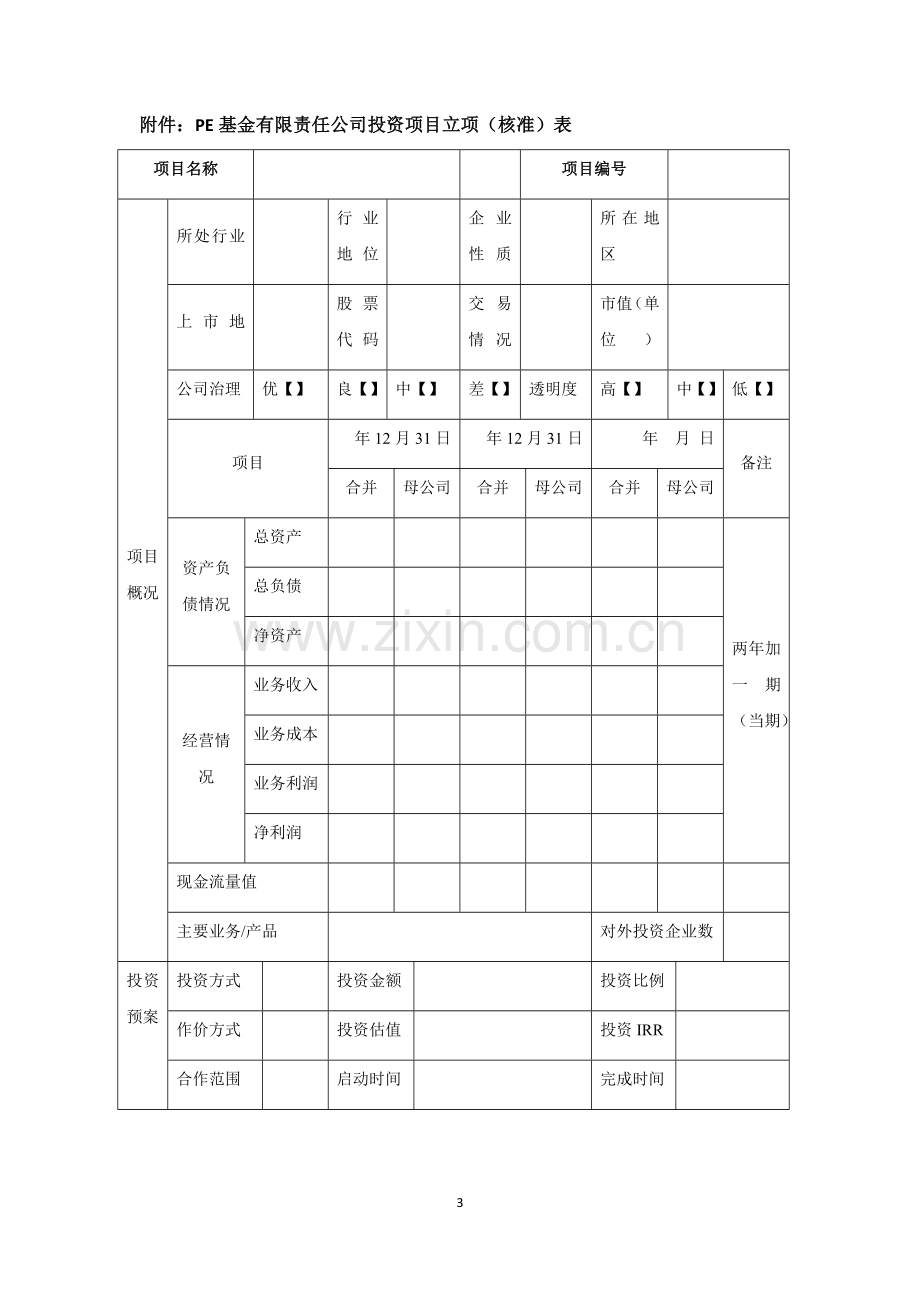 私募基金管理公司投资项目立项管理指引模版.docx_第3页