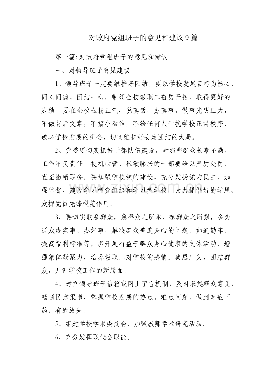 对政府党组班子的意见和建议9篇.pdf_第1页