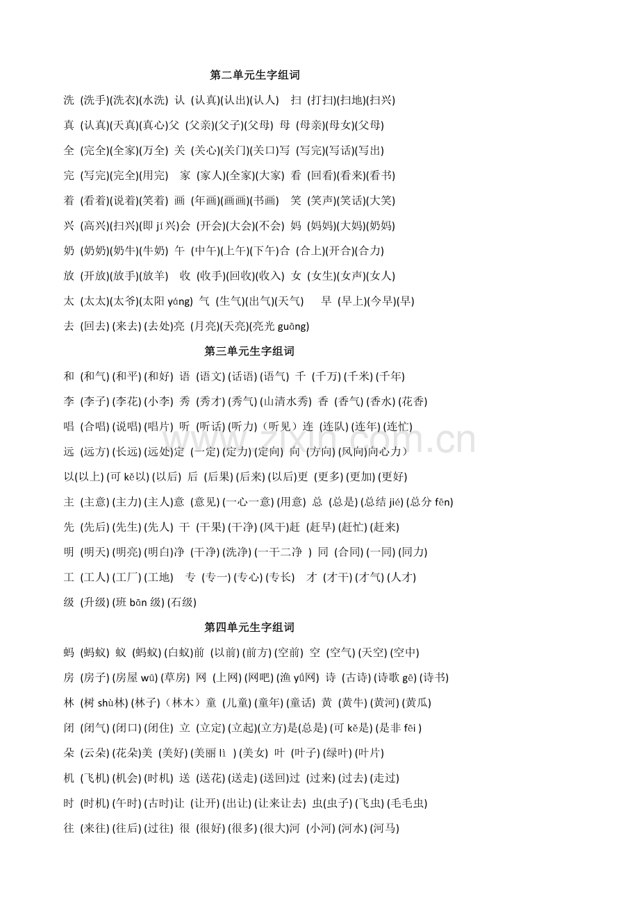 教学资源一年级下册生字组词.doc_第1页