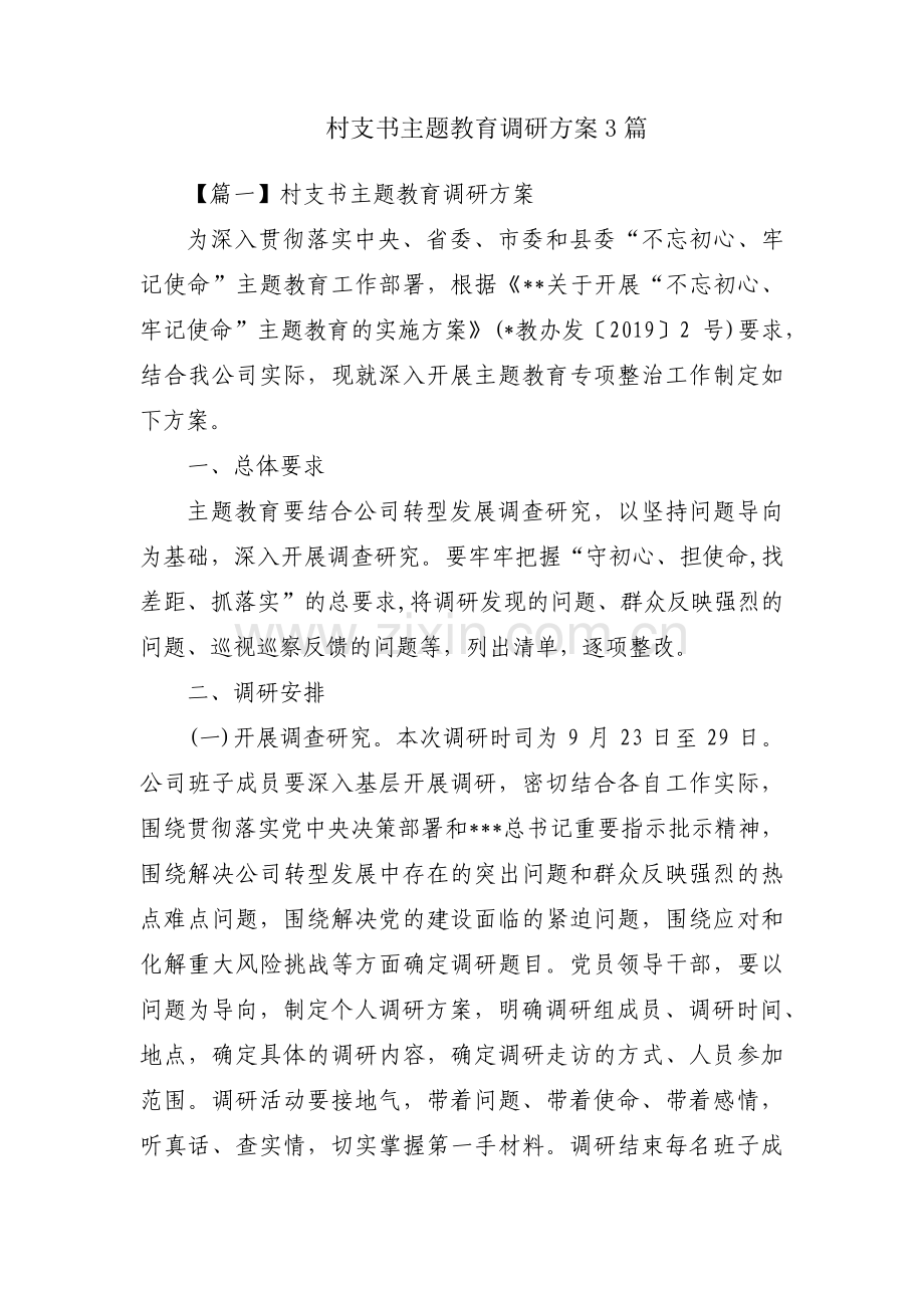 村支书主题教育调研方案3篇.pdf_第1页