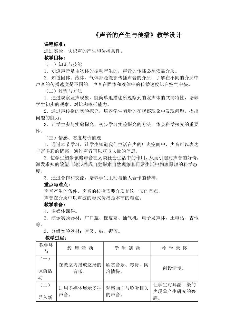 《声音的产生与传播》教学设计.docx_第1页