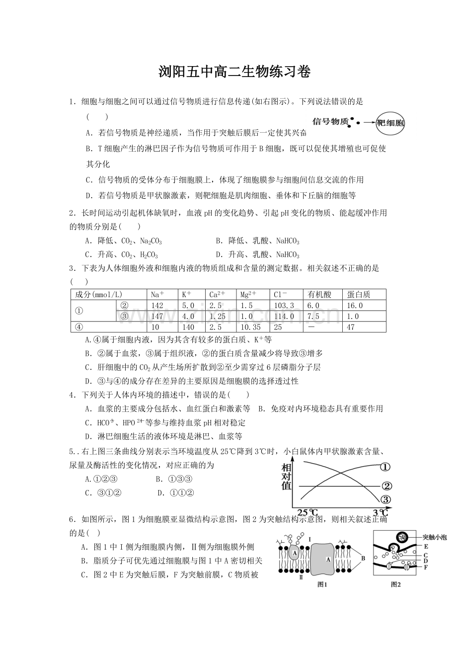 高二第一二章生物练习卷.doc_第1页