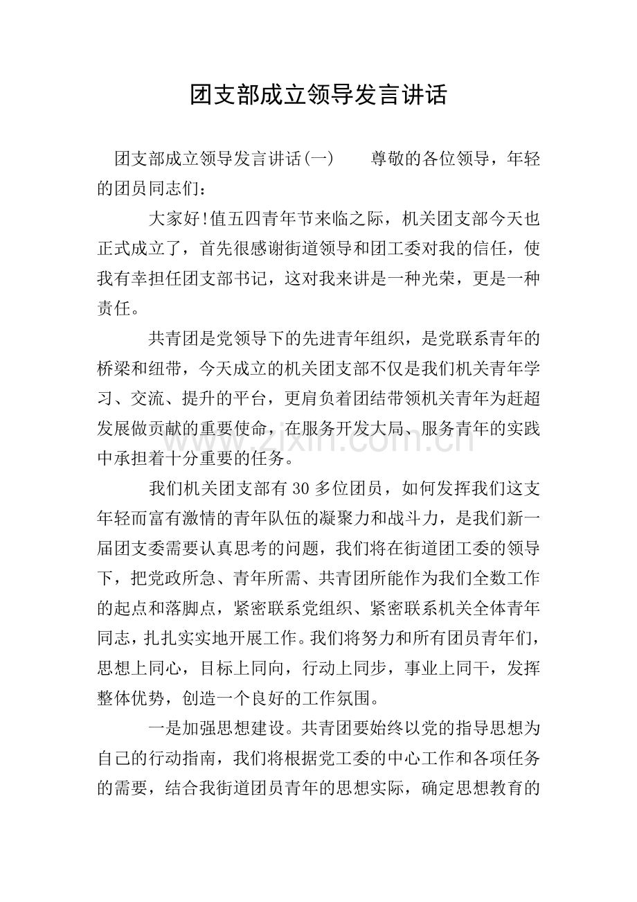 团支部成立领导发言讲话.doc_第1页