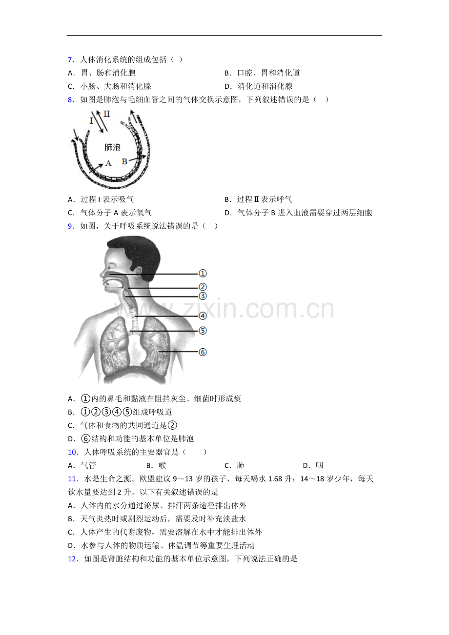 福州市七年级下册期末生物期末试卷(带答案)-全册.doc_第2页