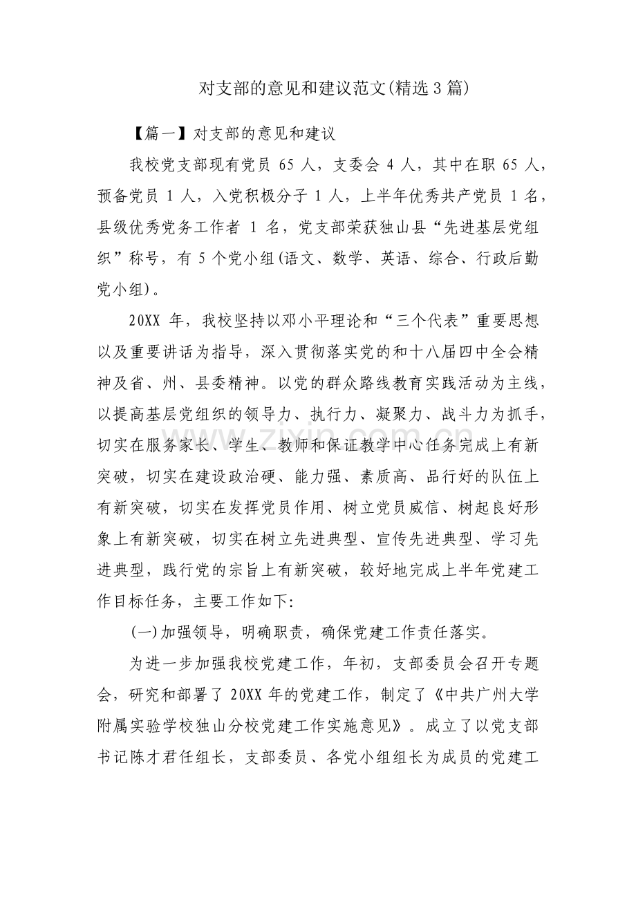 对支部的意见和建议范文(3篇).pdf_第1页