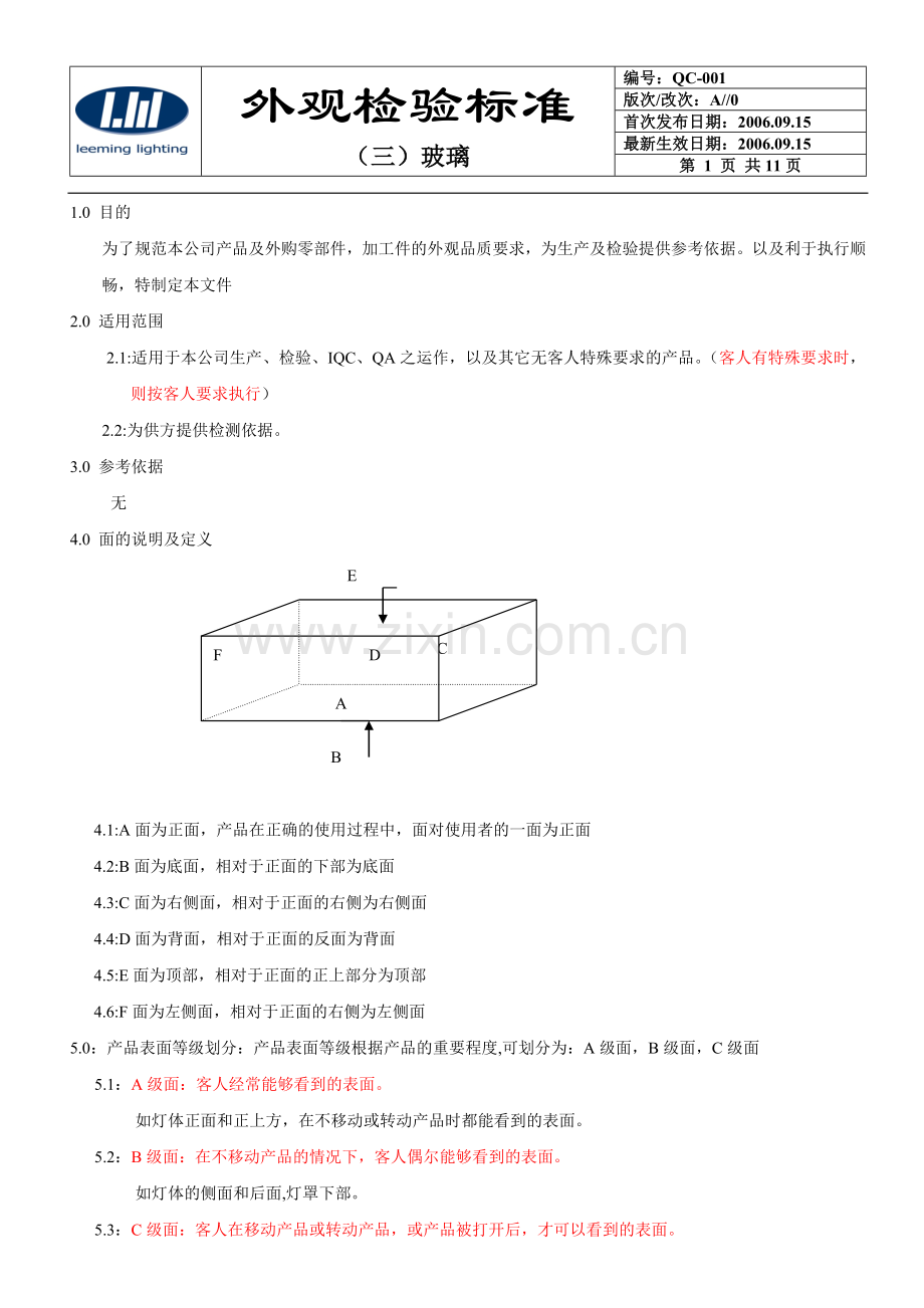 外观检验标准(玻璃件).doc_第1页