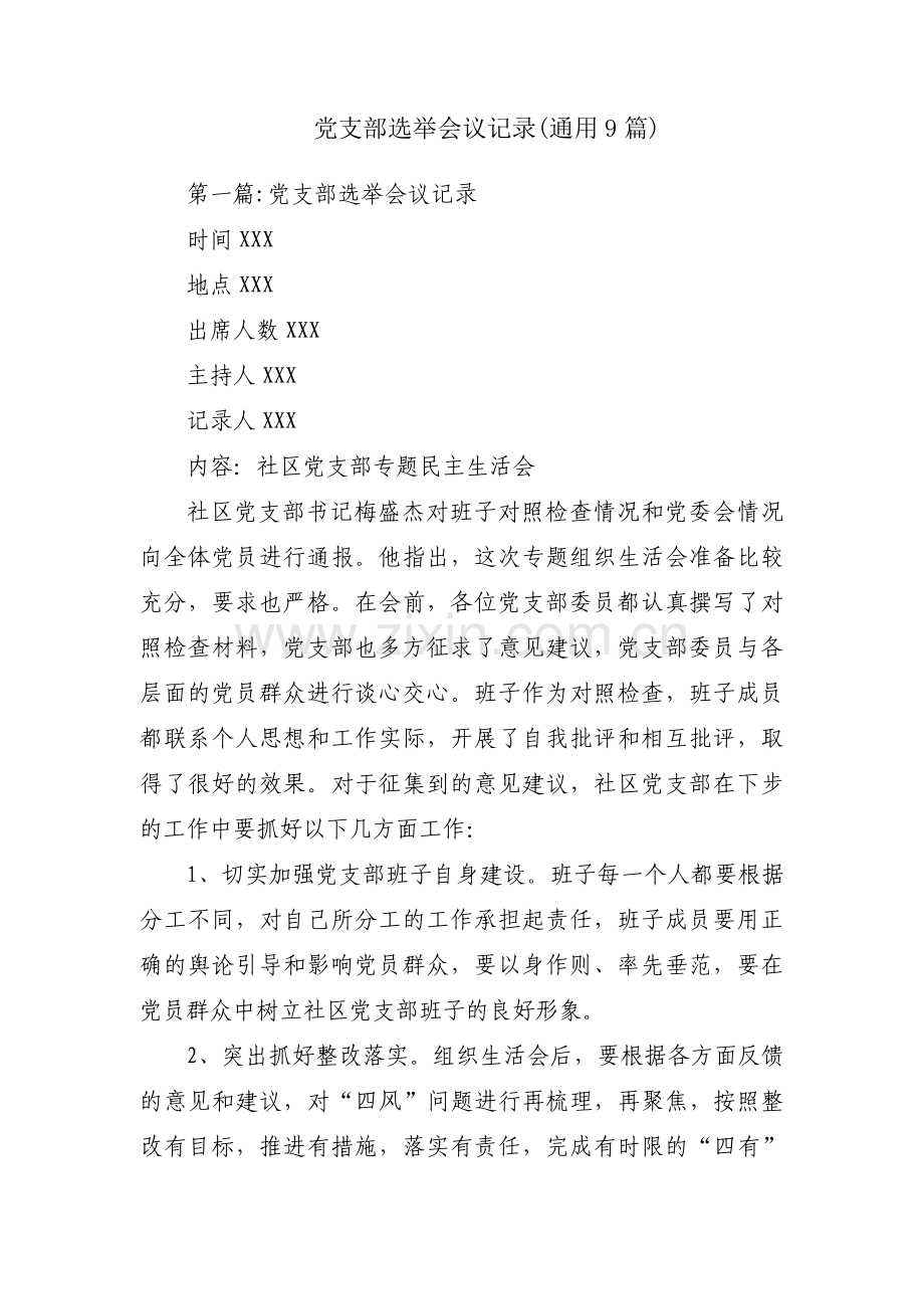 党支部选举会议记录(通用9篇).pdf_第1页