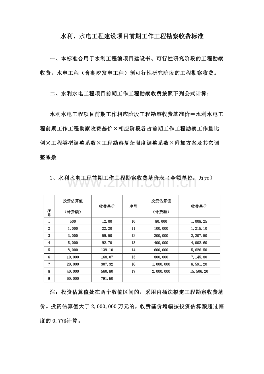 水利水电工程建设项目前期工作工程勘察收费标准.doc_第1页