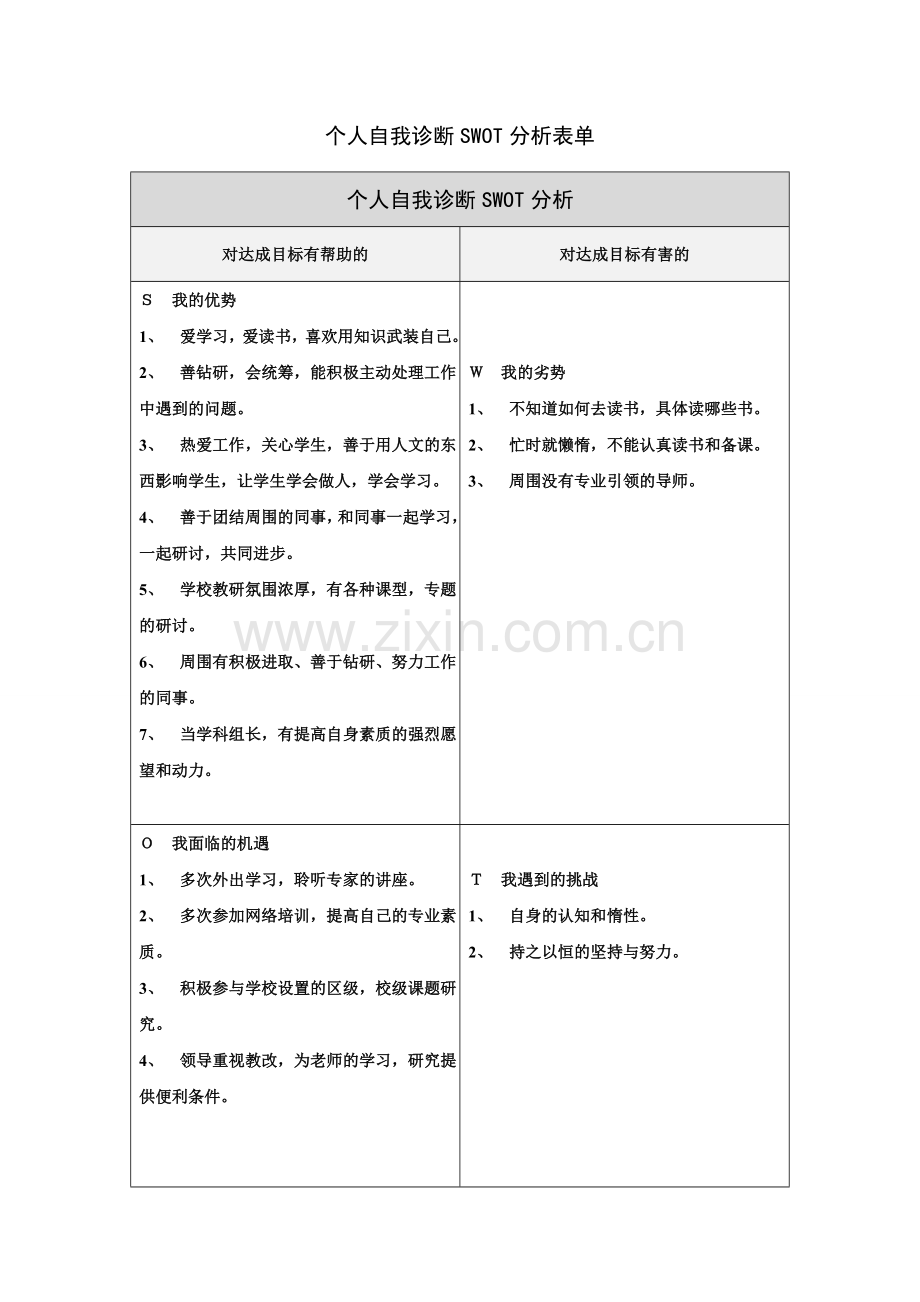 王保库个人自我诊断.doc_第1页