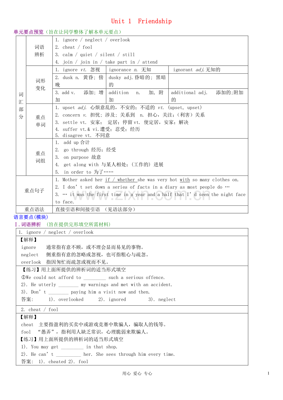 高中英语 Unit 1 Friendship 语言要点教案 新人教版必修1.pdf_第1页