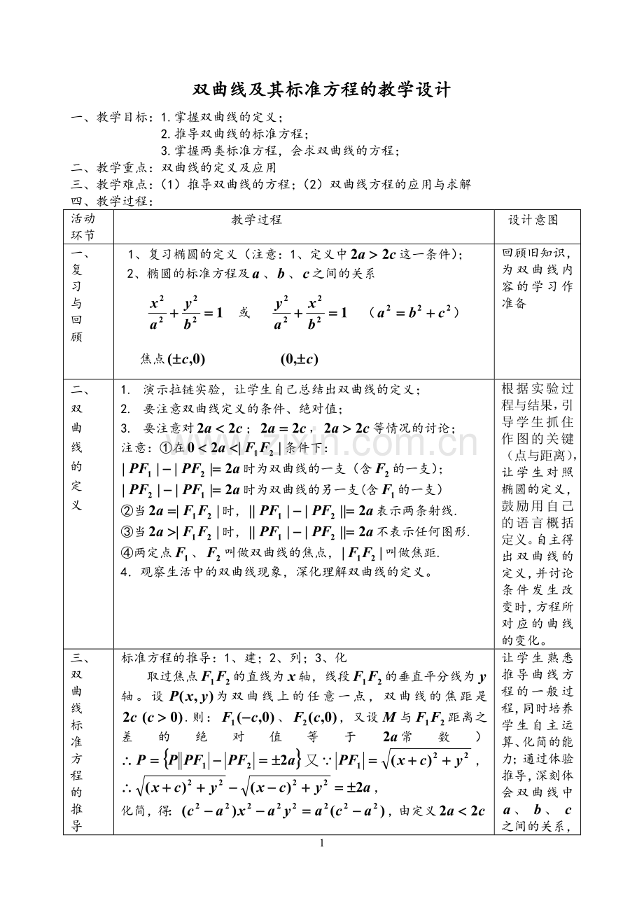 双曲线教学设计.doc_第1页