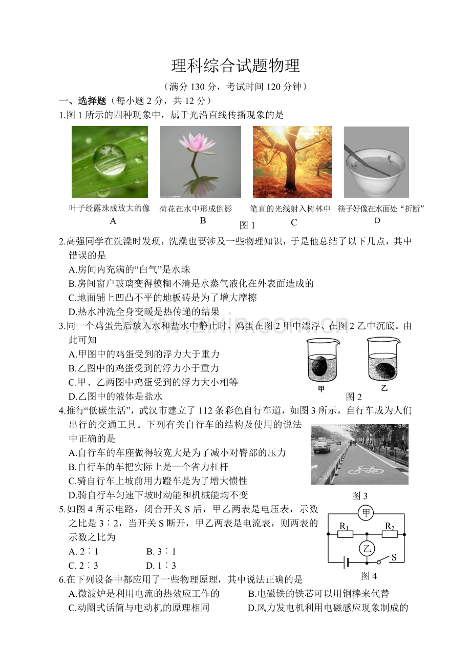 九年级中考复习物理试题.doc_第1页