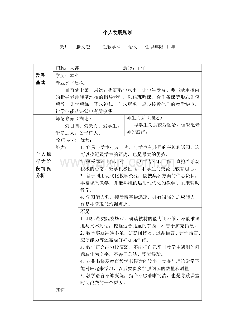 新教师个人发展规划---滕文越.doc_第1页