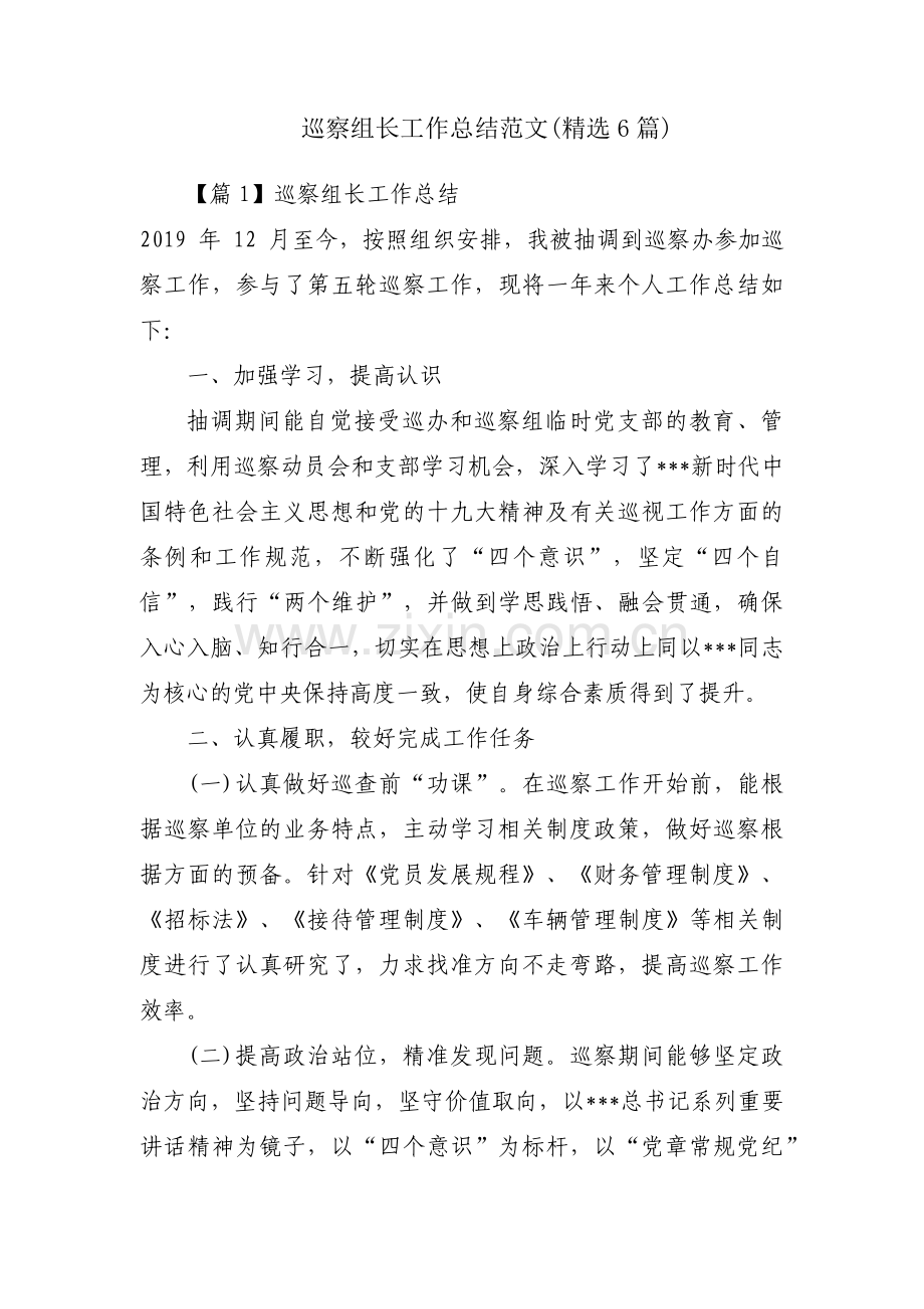 巡察组长工作总结范文(6篇).pdf_第1页