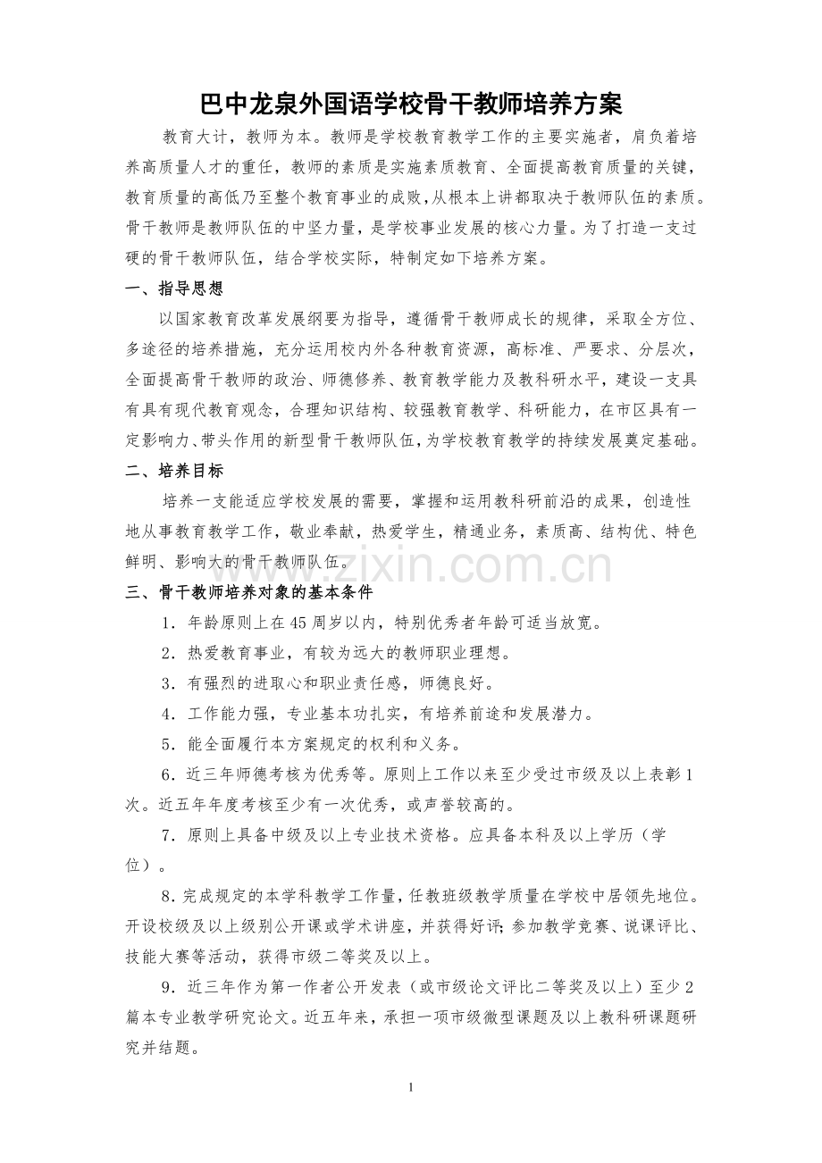 骨干教师培养方案及评选、考核办法.doc_第1页