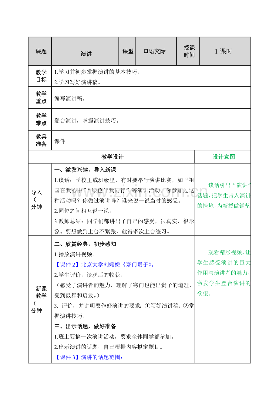 第二单元口语交际：演讲教案.doc_第1页