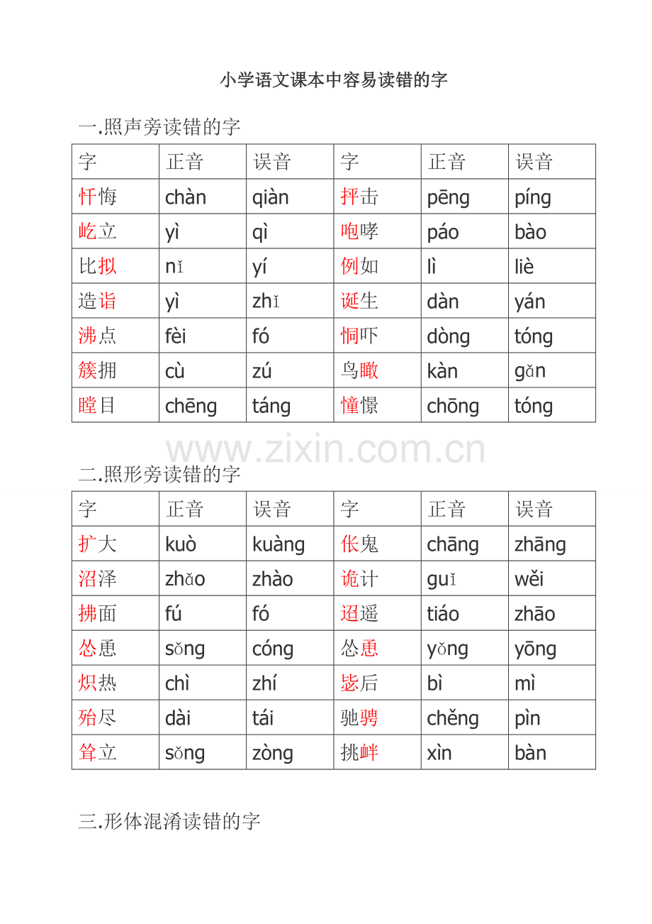 小学语文课本中容易读错的字.doc_第1页