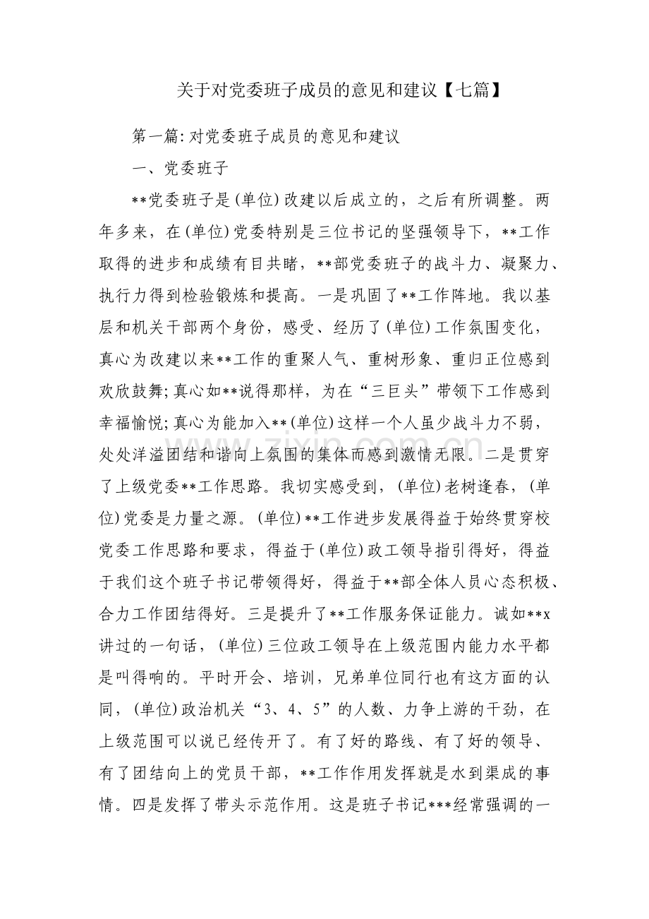 关于对党委班子成员的意见和建议【七篇】.pdf_第1页