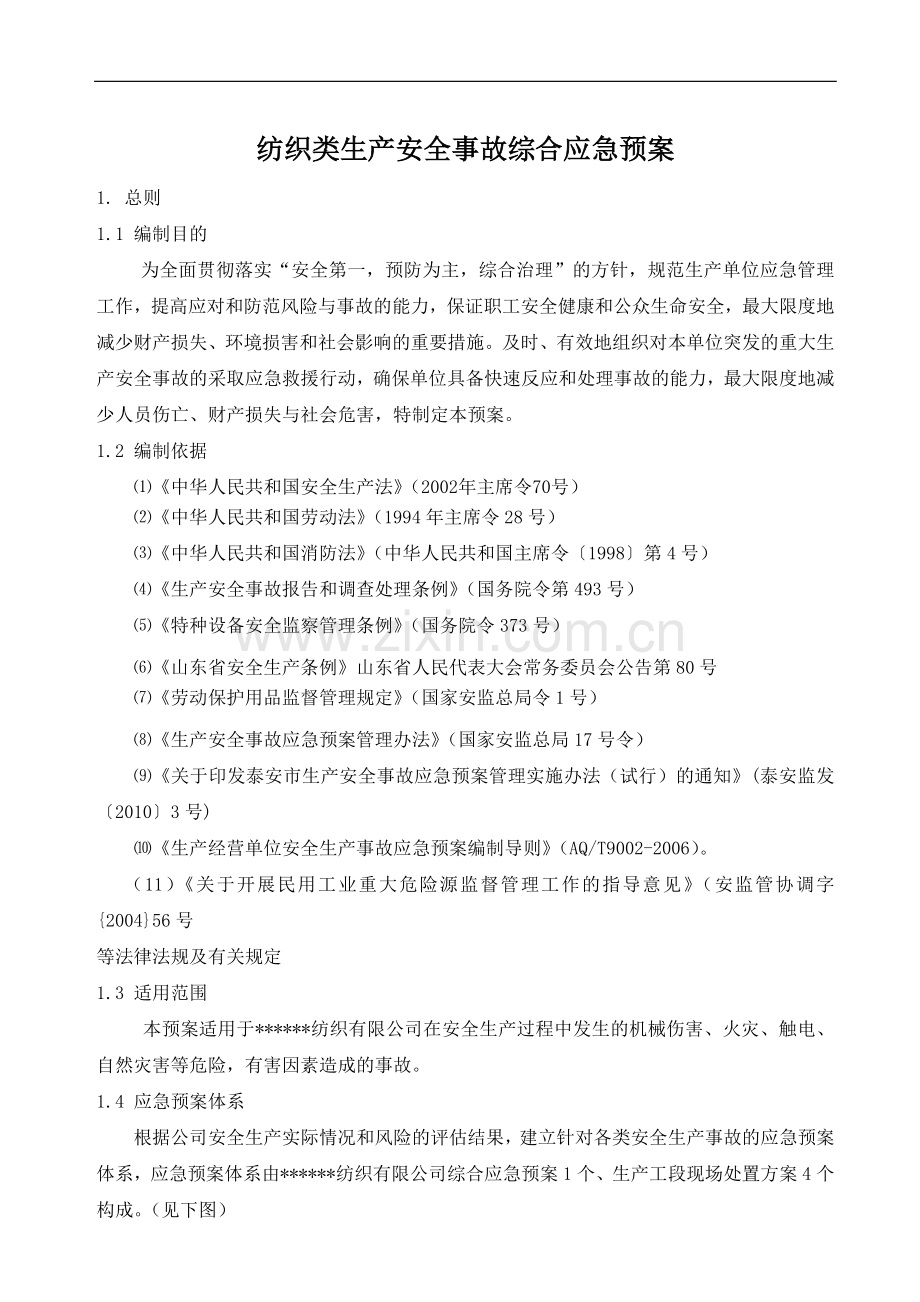 纺织企业生产安全事故综合应急预案.doc_第1页