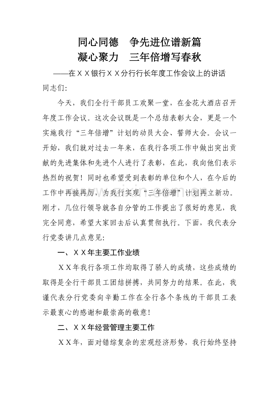 银行分行行长年度工作会议上的讲话稿.doc_第1页