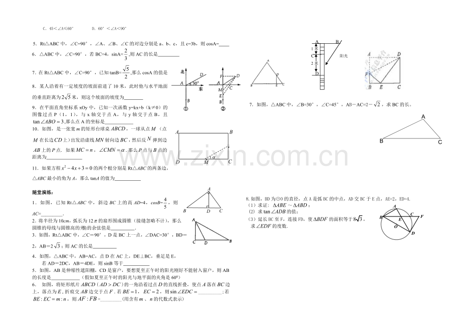 锐角三角函数 投影与视图复习导学案.doc_第3页