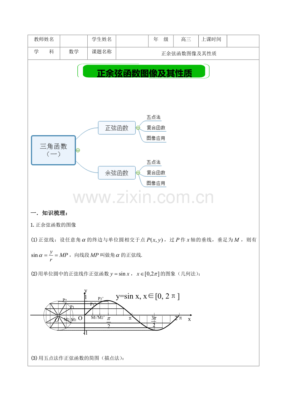 二轮复习正余弦函数图像及其性质.docx_第1页