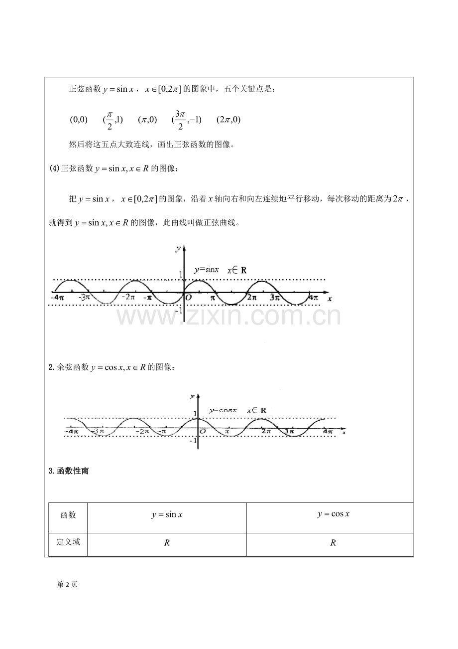 二轮复习正余弦函数图像及其性质.docx_第2页