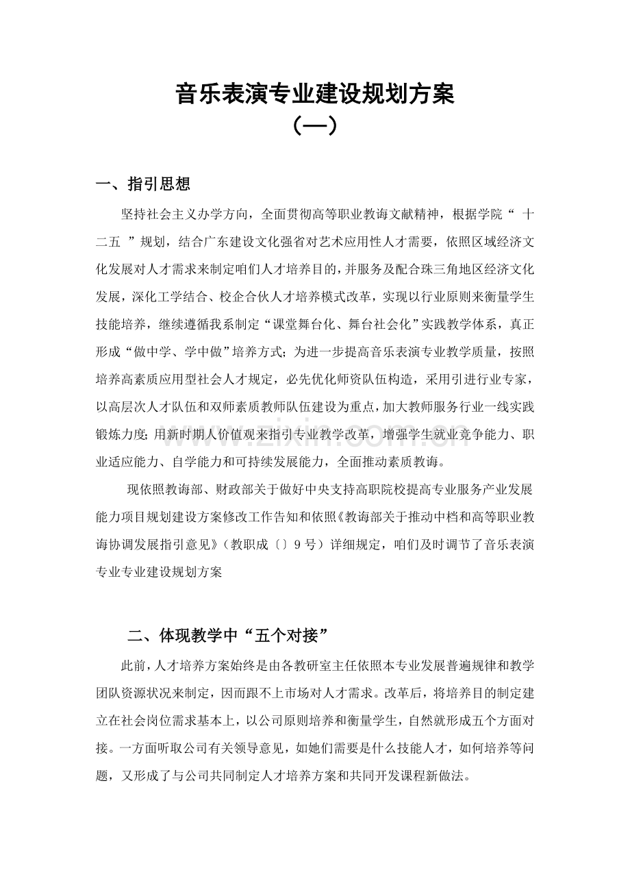 音乐表演专业建设规划方案专项方案.doc_第1页