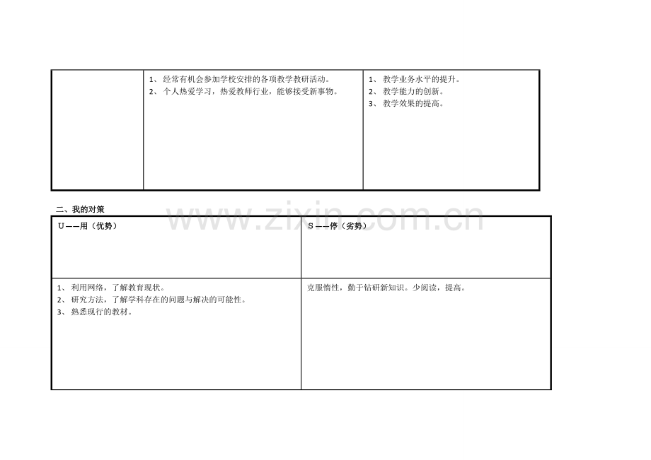 郑铁贞：个人自我诊断SWOT分析表.doc_第2页