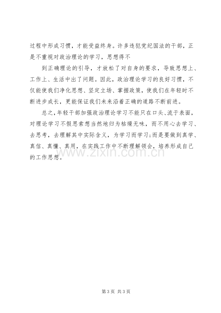 XX年轻干部政治理论学习体会心得.docx_第3页