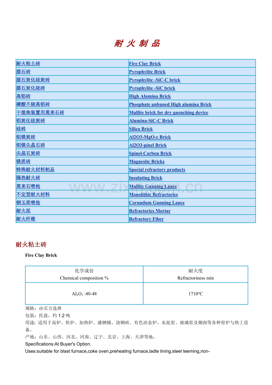 耐火材料中英文对照.doc_第1页