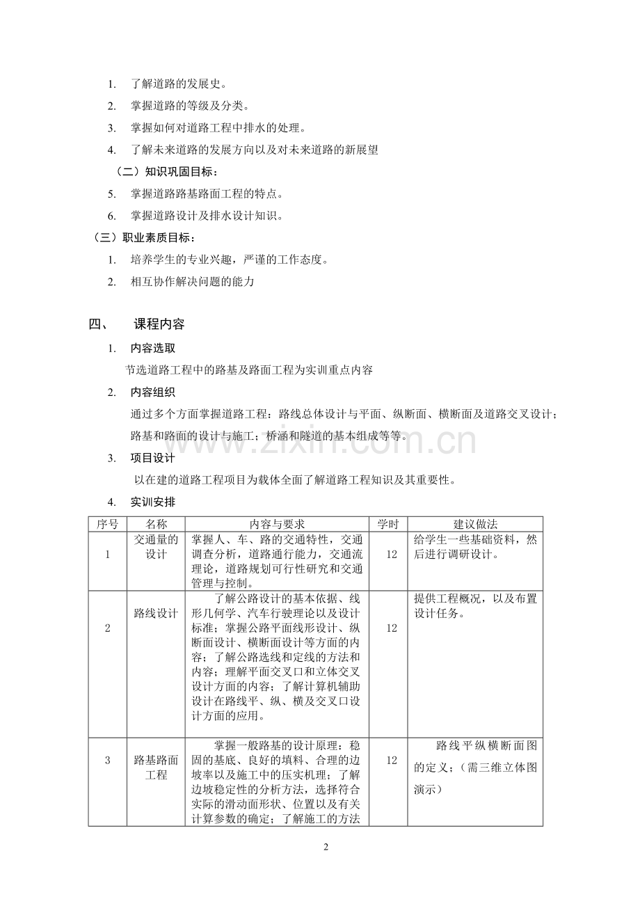 道路工程 实训课程教学大纲.doc_第2页